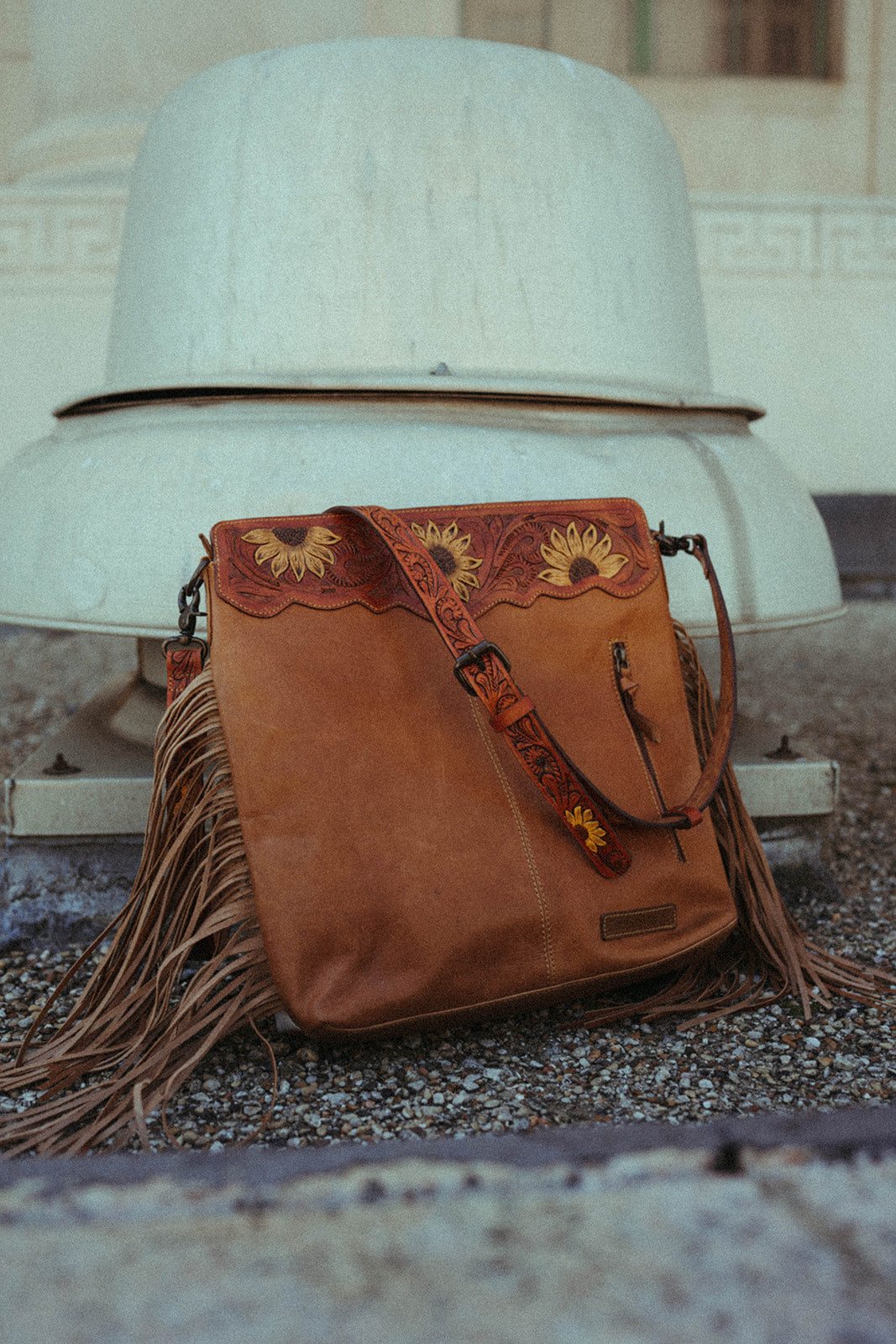 The Sunflower Tote A Haute Southern Hyde by Beth Marie Exclusive Cowhide Tooled Tote