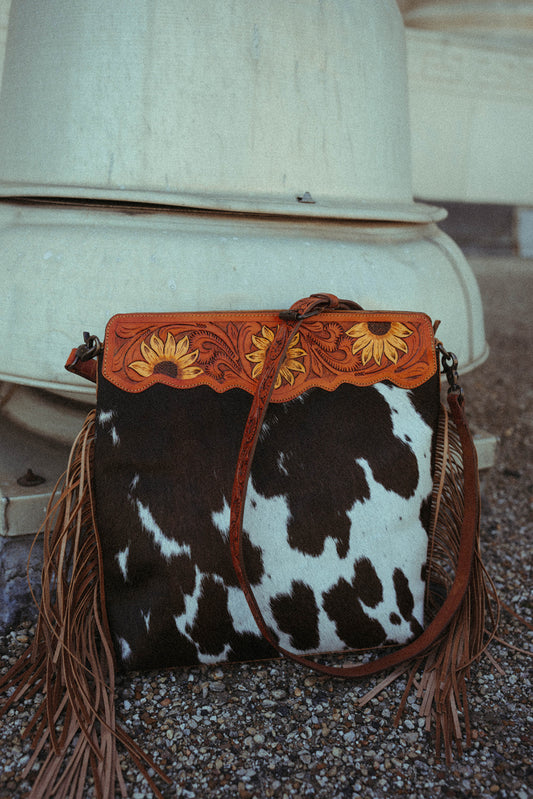 The Sunflower Tote A Haute Southern Hyde by Beth Marie Exclusive Cowhide Tooled Tote