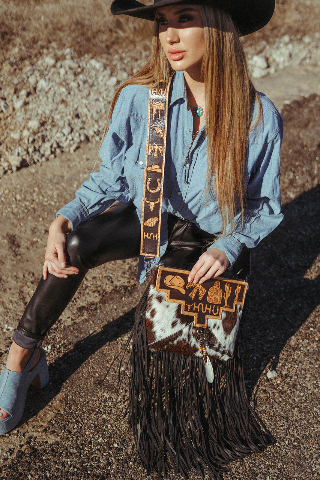 The Western & Branded Crossbody a Haute Southern Hyde by Beth Marie Exclusive Cowhide Tooled Purse