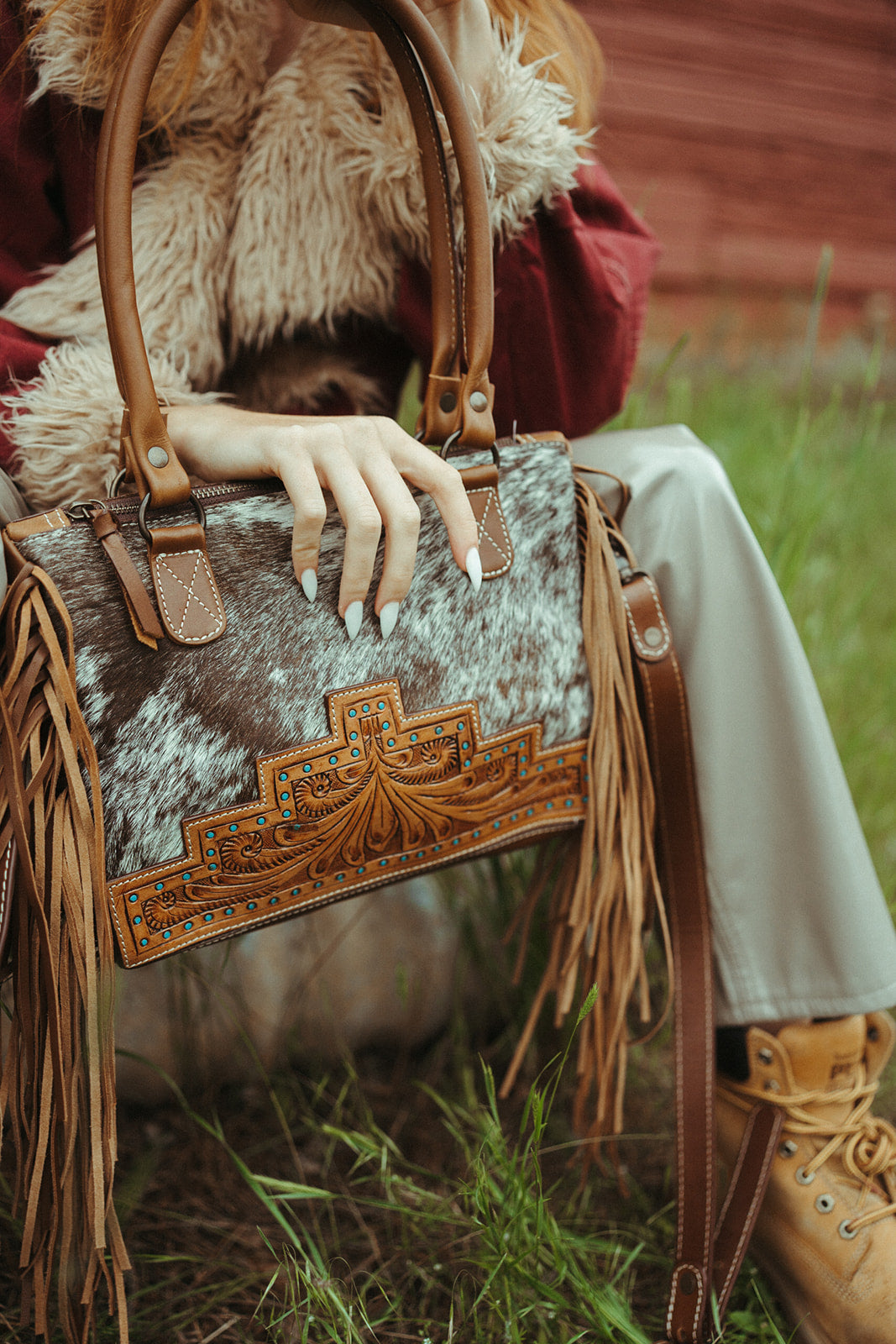 The Zebedee Concealed Carry a Haute Southern Hyde by Beth Marie Exclusive Cowhide Fringe Purse