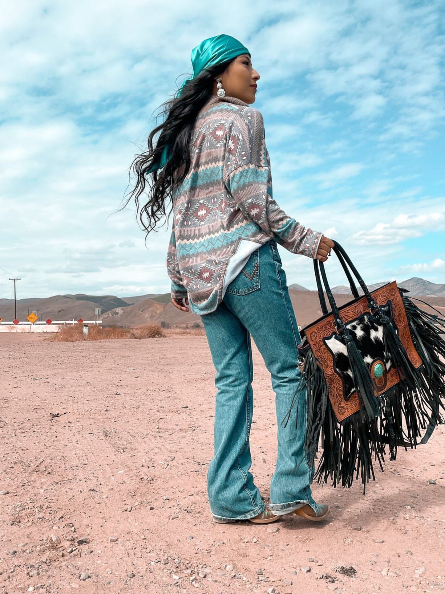 The Nashville Gunner (With Fringe) Tooled Cowhide Tote Bag