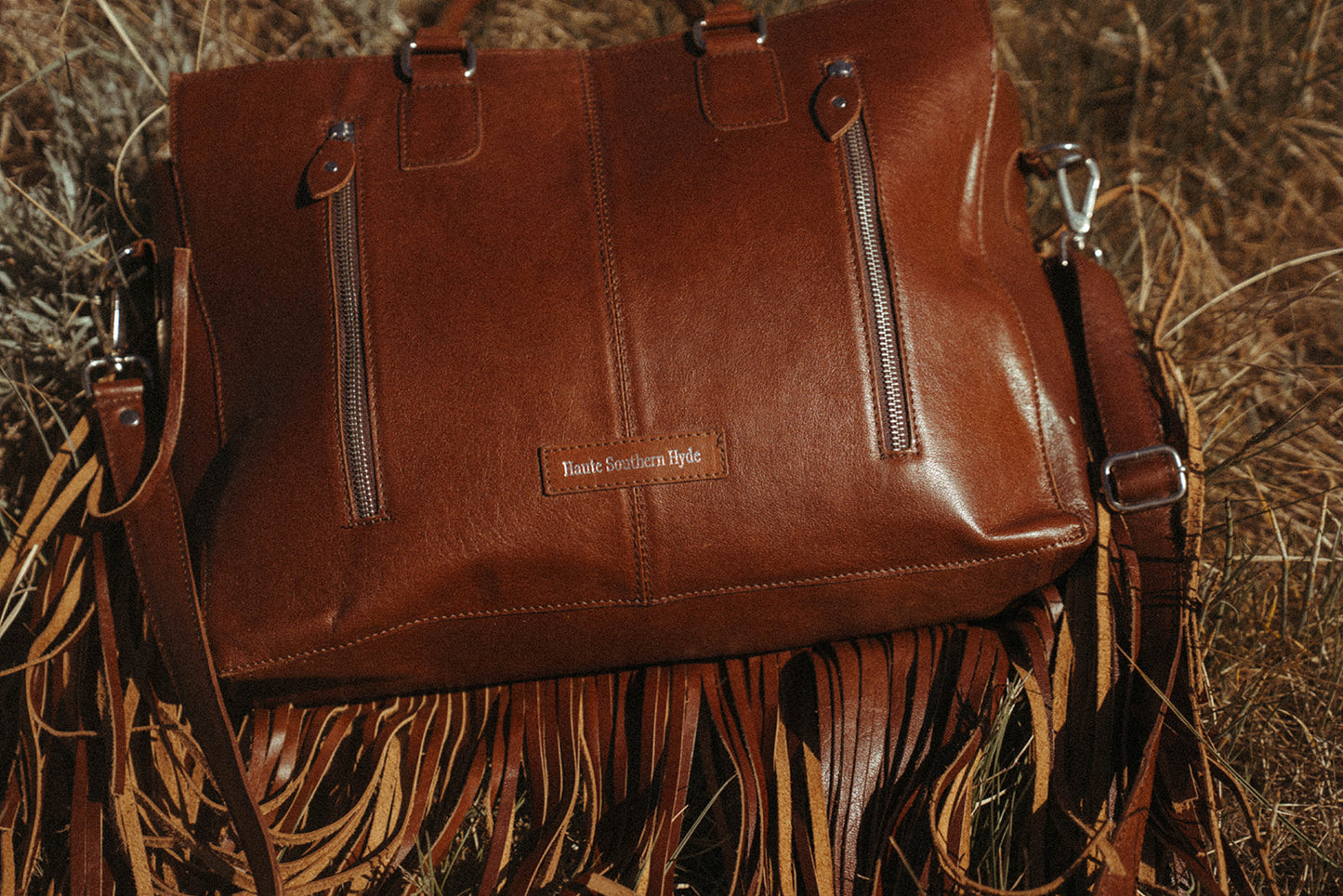 The Story Mae with Fringe Genuine Leather Tooled Western Tote Bag with Fringe and Faux Turquoise Accents