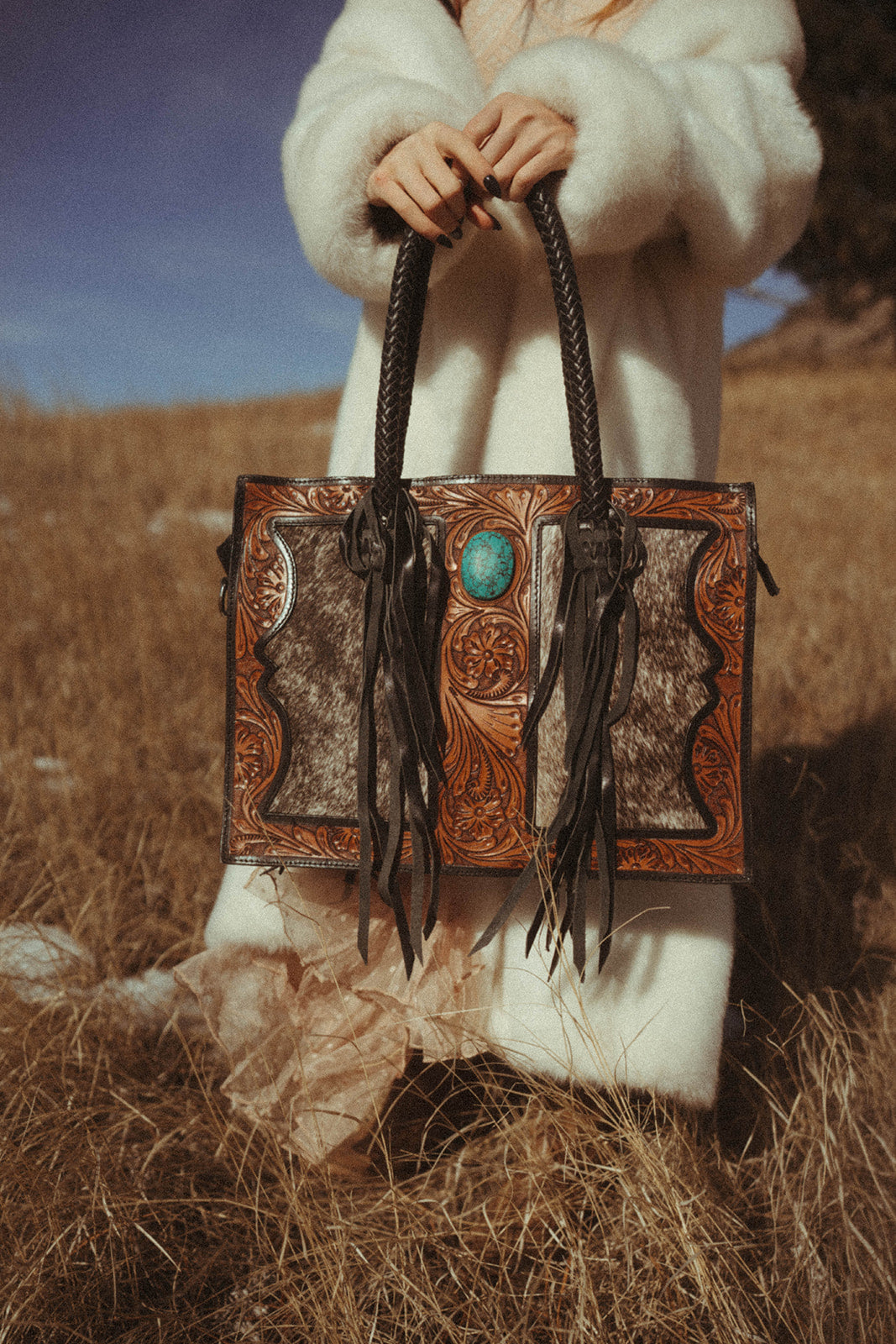 The Roper , a Haute Southern Hyde by Beth Marie Cowhide Tooled Tote