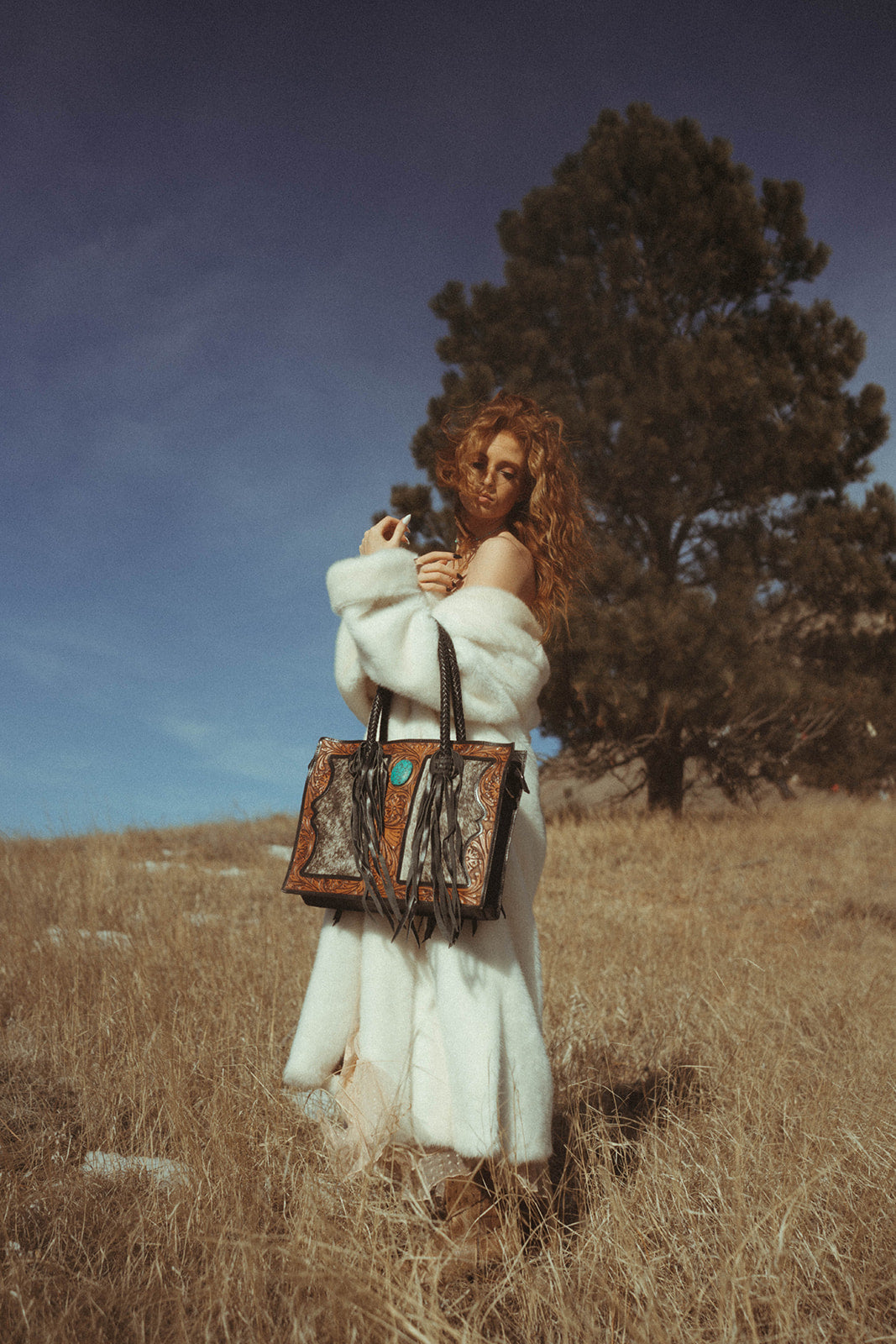 The Roper , a Haute Southern Hyde by Beth Marie Cowhide Tooled Tote