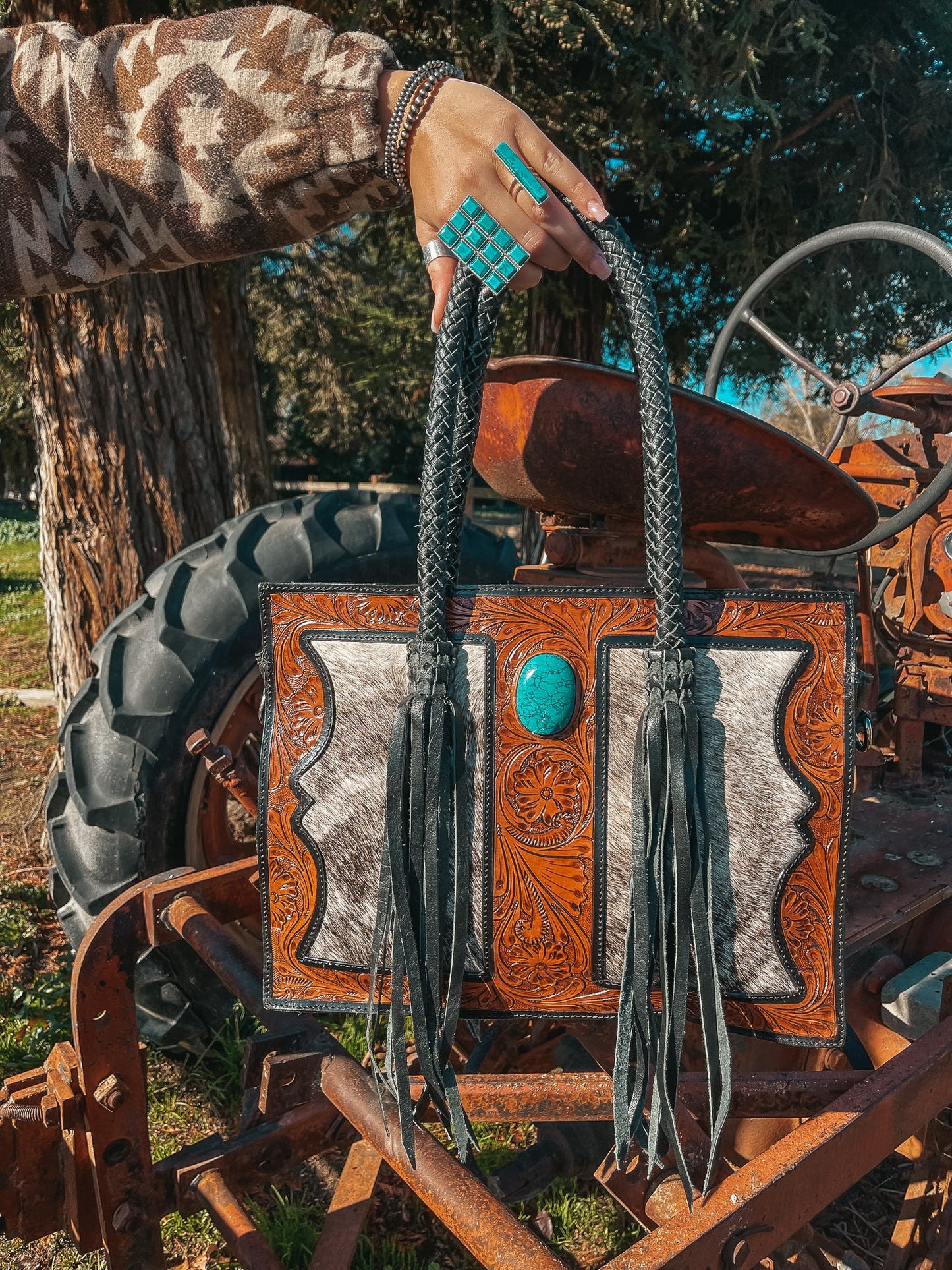 The Roper , a Haute Southern Hyde by Beth Marie Cowhide Tooled Tote