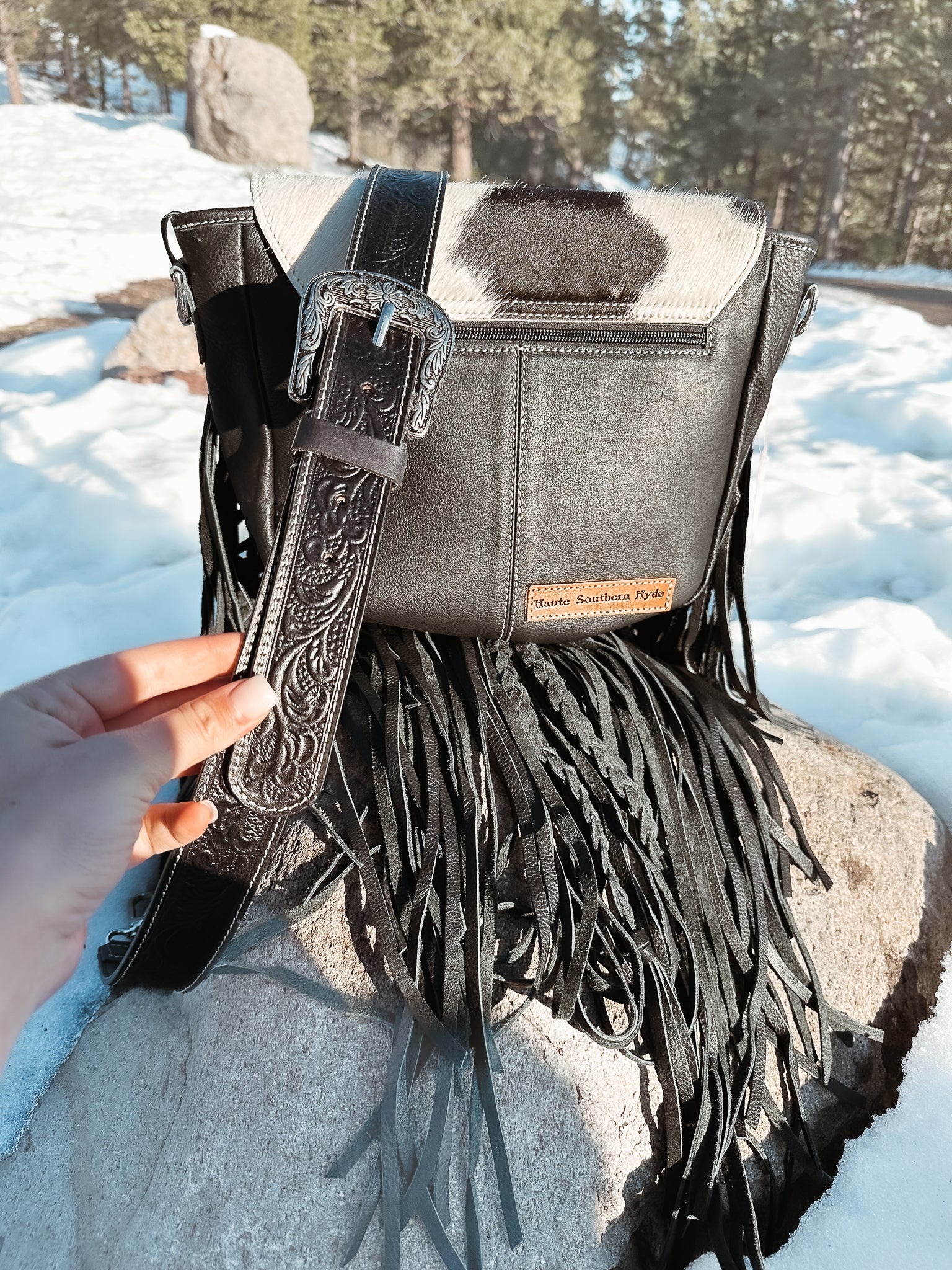 Buy Women's Tooling Fringe Cowhide Sling Bag in Australia | Rocky Mavericks