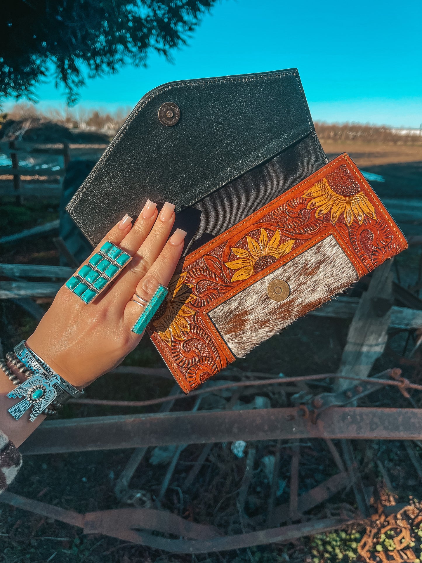 The Ellie Sunflower Wallet a Haute Southern Hyde by Beth Marie Cowhide Wallet